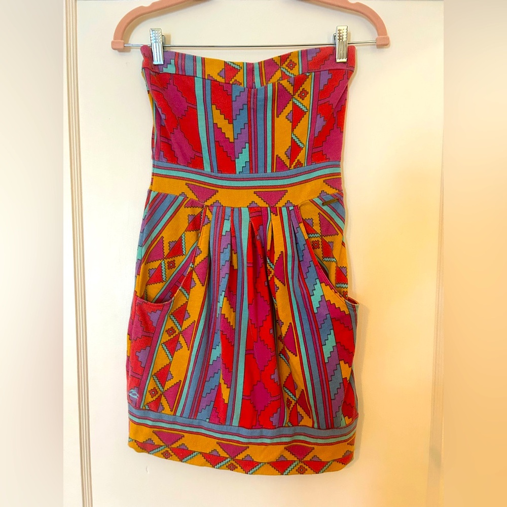 Billabong Multicolor Strapless side zipper Mini Dress